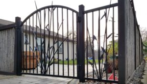 wrought iron gate with leaves