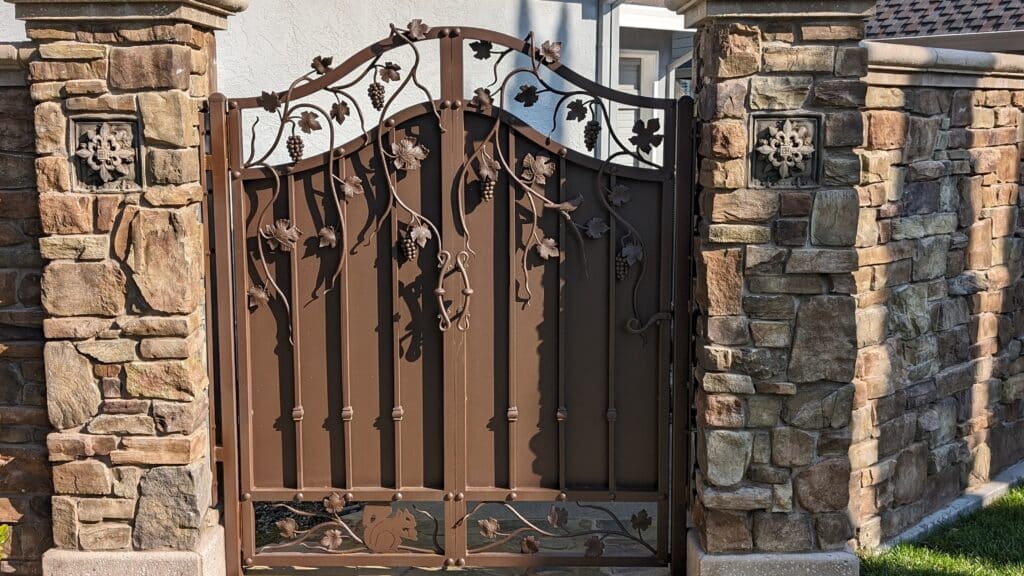privacy metal gate connected to stone